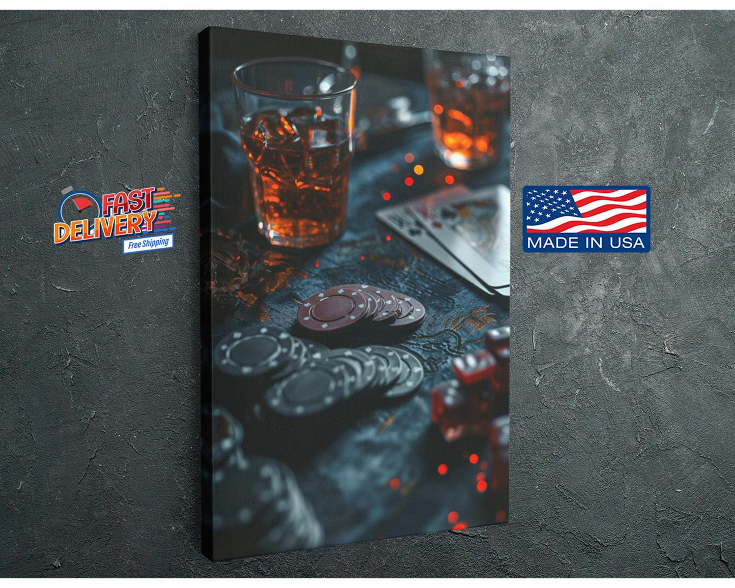 Poker Chips Canvas Art – Whiskey Wall Decor | Fun Night Art on Artist Grade Canvas