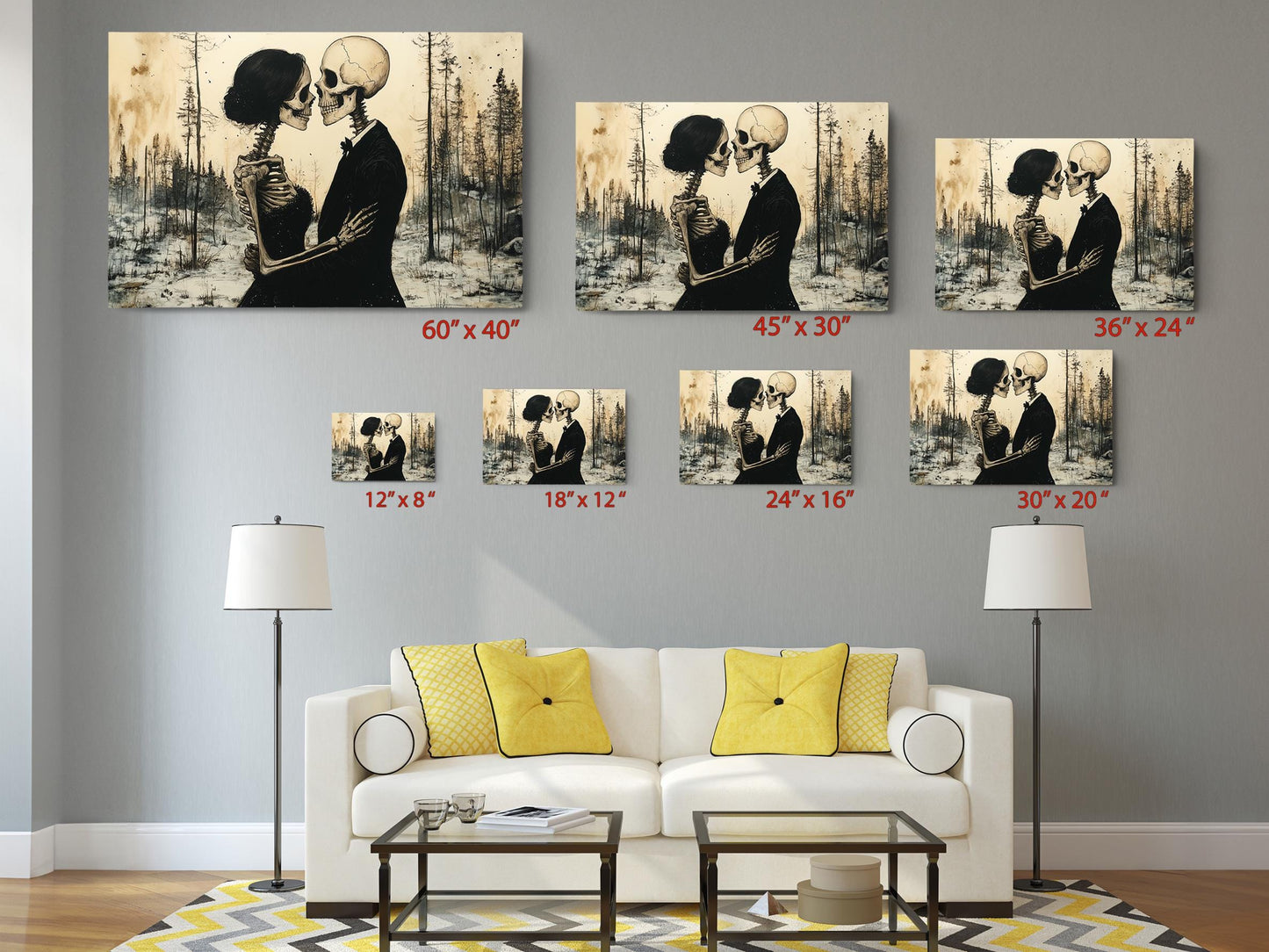 Gothic Romance Wall Art – Skeleton Couple Canvas Print | Museum Quality Decor