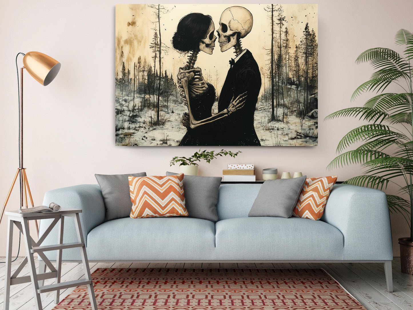 Gothic Romance Wall Art – Skeleton Couple Canvas Print | Museum Quality Decor