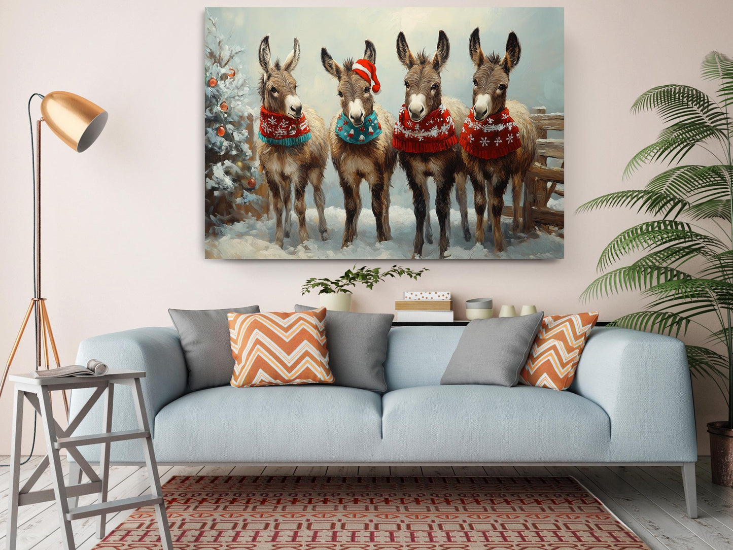 Christmas Donkey Canvas - Funny Holiday Wall Art | Handcrafted Ready to Hang Print