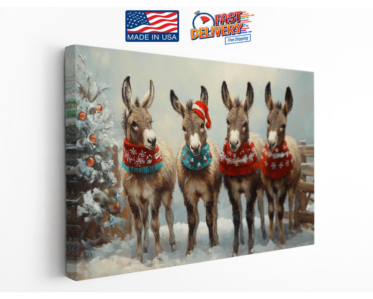 Christmas Donkey Canvas - Funny Holiday Wall Art | Handcrafted Ready to Hang Print