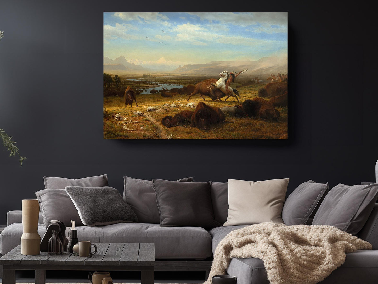 Buffalo Hunt Canvas | Native American Print - Western Wall Art, Ready to Hang