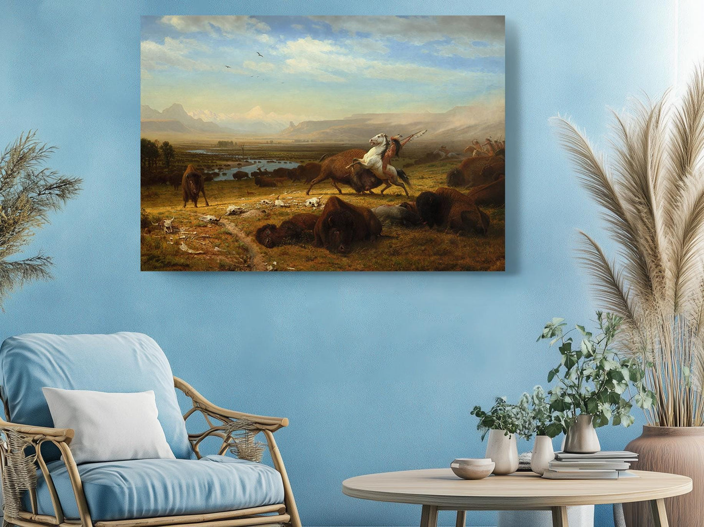 Buffalo Hunt Canvas | Native American Print - Western Wall Art, Ready to Hang