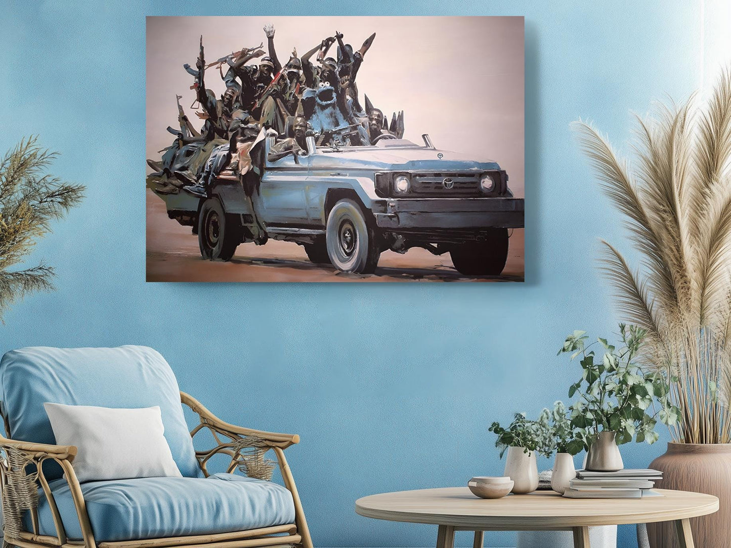 Banksy Canvas Print - Blue Truck Urban Street Art | Museum Quality Canvas Wall Decor