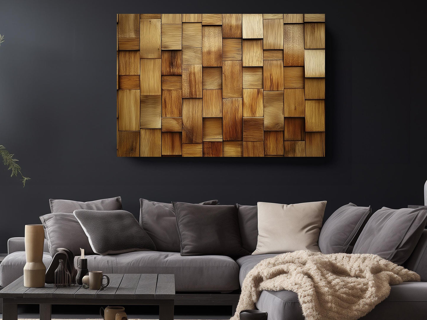 Rustic Wooden Tiles Art – Modern Wood Wall Decor | Ready To Hang Canvas Print
