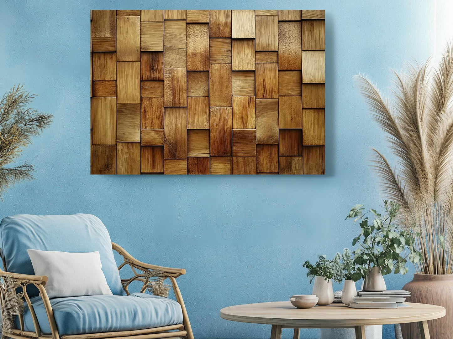 Rustic Wooden Tiles Art – Modern Wood Wall Decor | Ready To Hang Canvas Print