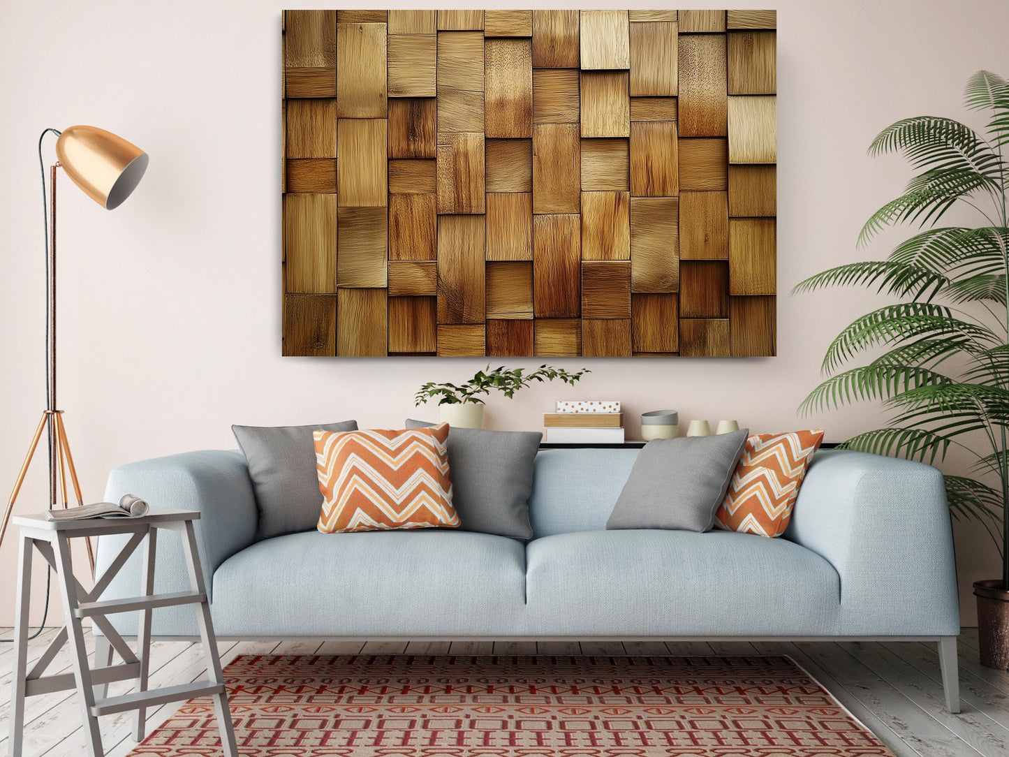 Rustic Wooden Tiles Art – Modern Wood Wall Decor | Ready To Hang Canvas Print