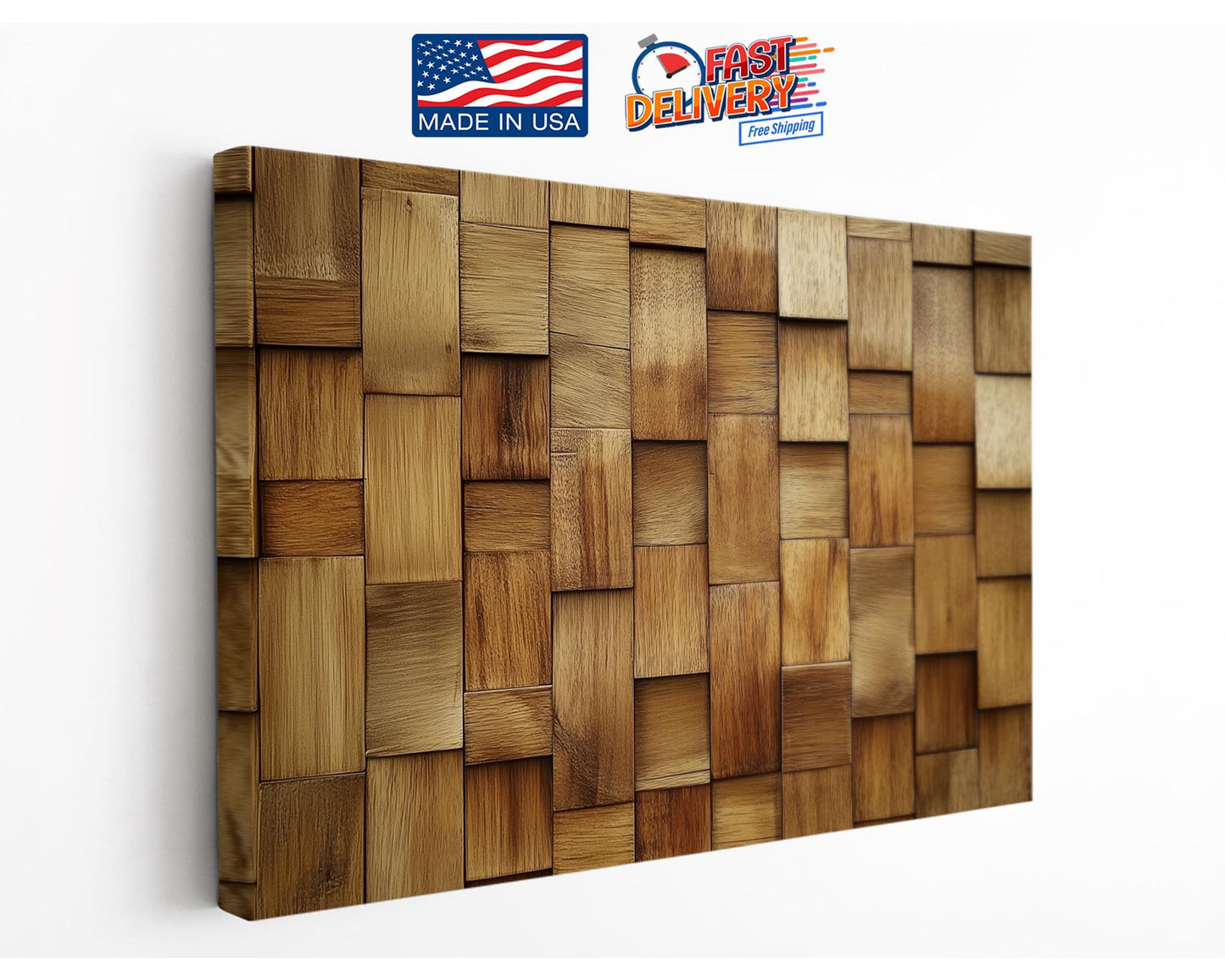 Rustic Wooden Tiles Art – Modern Wood Wall Decor | Ready To Hang Canvas Print