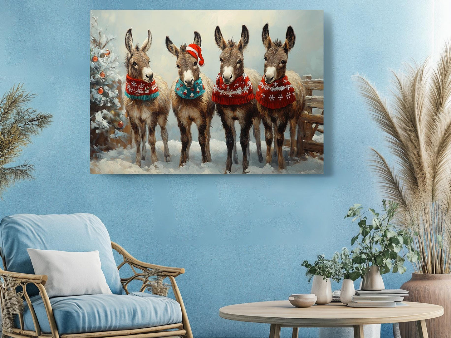 Christmas Donkey Canvas - Funny Holiday Wall Art | Handcrafted Ready to Hang Print