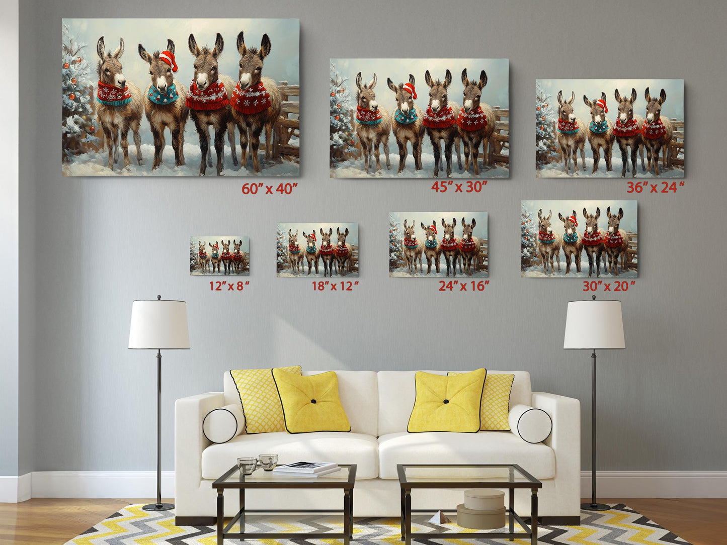 Christmas Donkey Canvas - Funny Holiday Wall Art | Handcrafted Ready to Hang Print