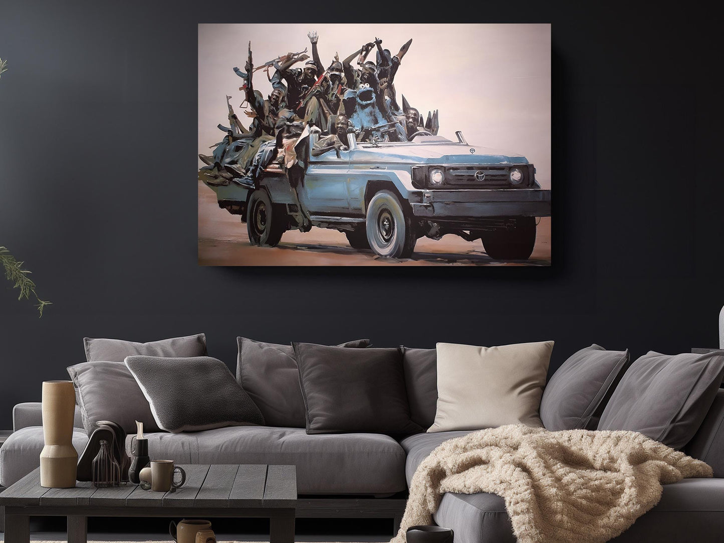 Banksy Canvas Print - Blue Truck Urban Street Art | Museum Quality Canvas Wall Decor