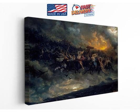 Norse Valkyries Canvas Art – Mythological Wall Art With Twilight Sky Artwork