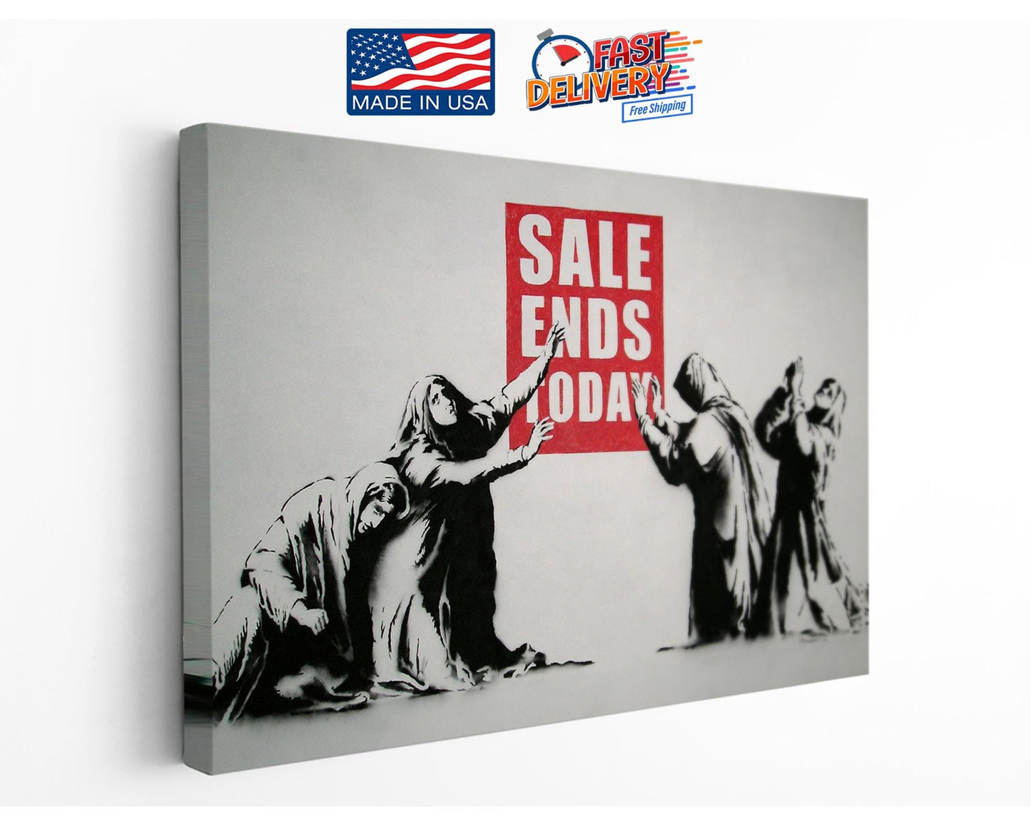 Banksy Canvas Print - Black White Red Art | Modern Wall Decor, Ready to Hang