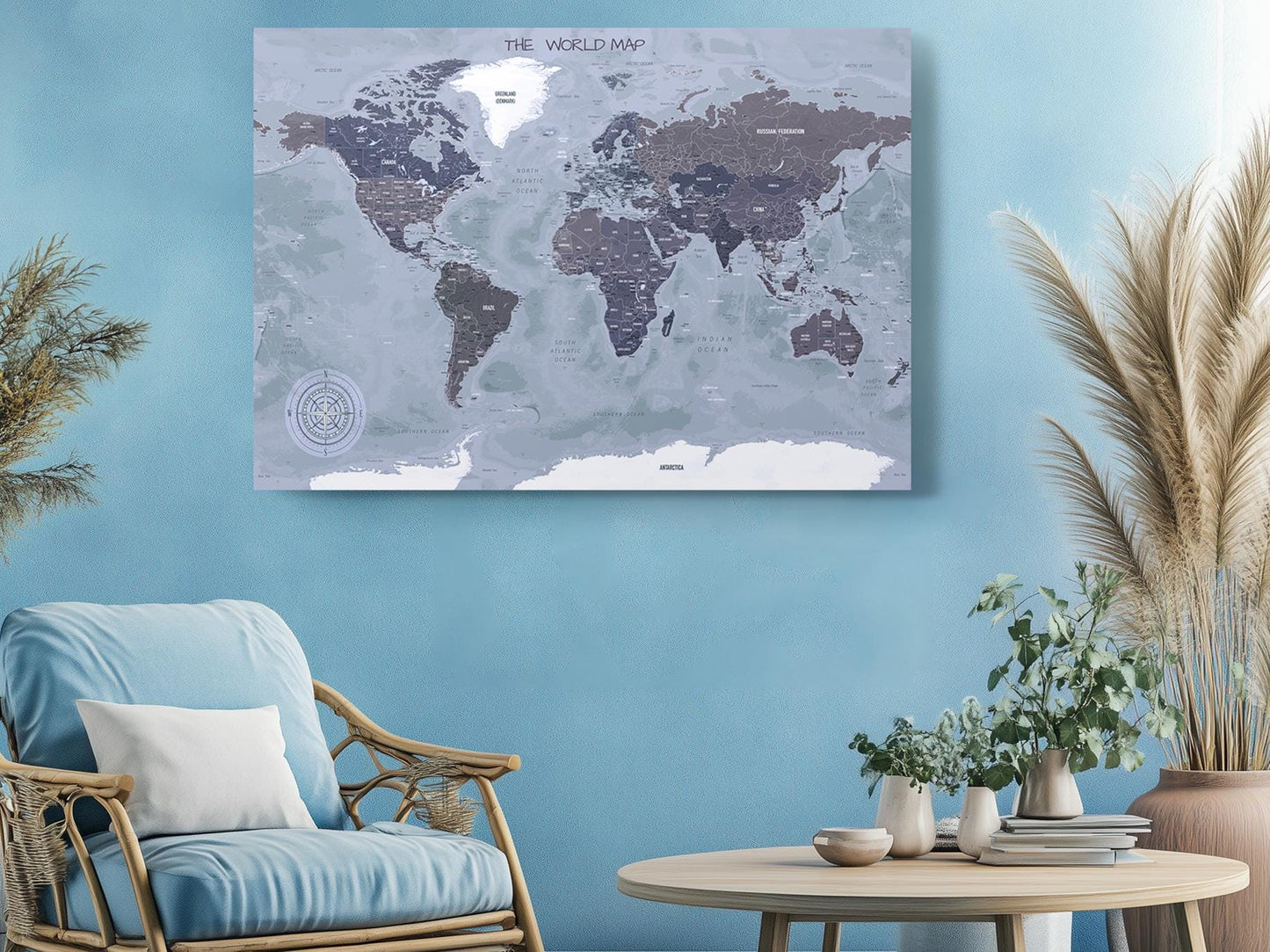 Vintage World Map Print – Museum Quality Canvas Wall Art | Classic Compass Art