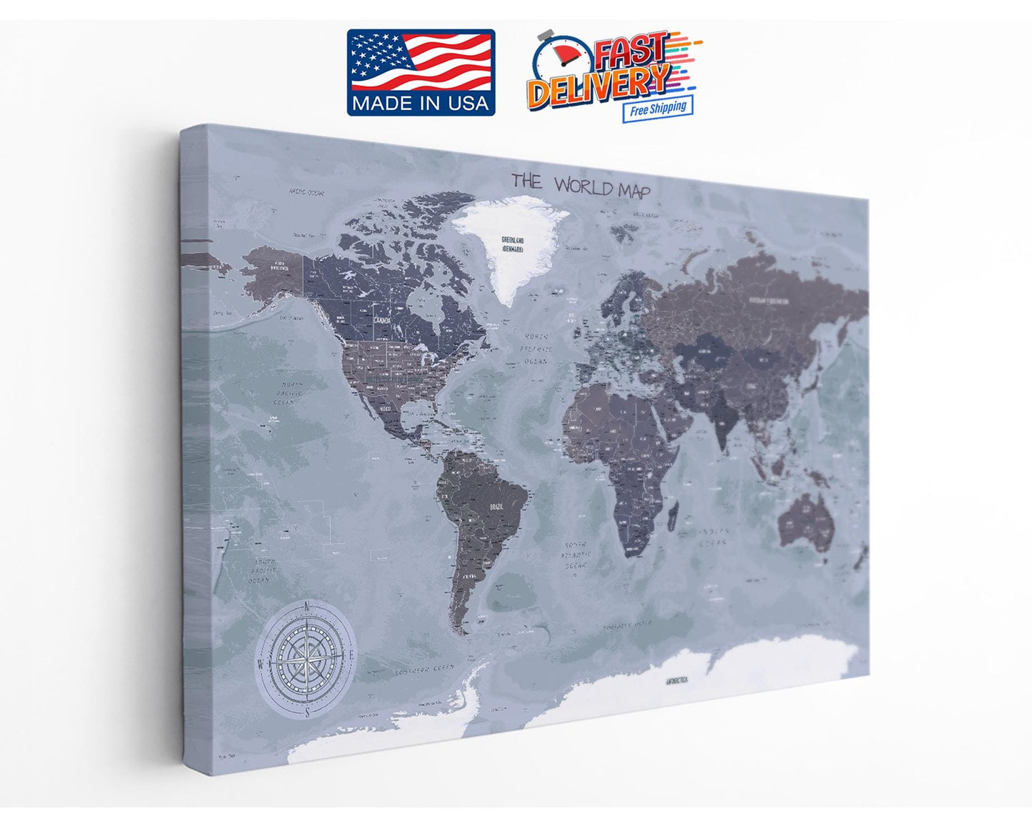 Vintage World Map Print – Museum Quality Canvas Wall Art | Classic Compass Art