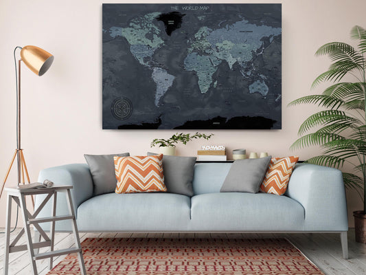 Modern World Map Canvas | Dark Themed Wall Art - Rolled or Ready to Hang