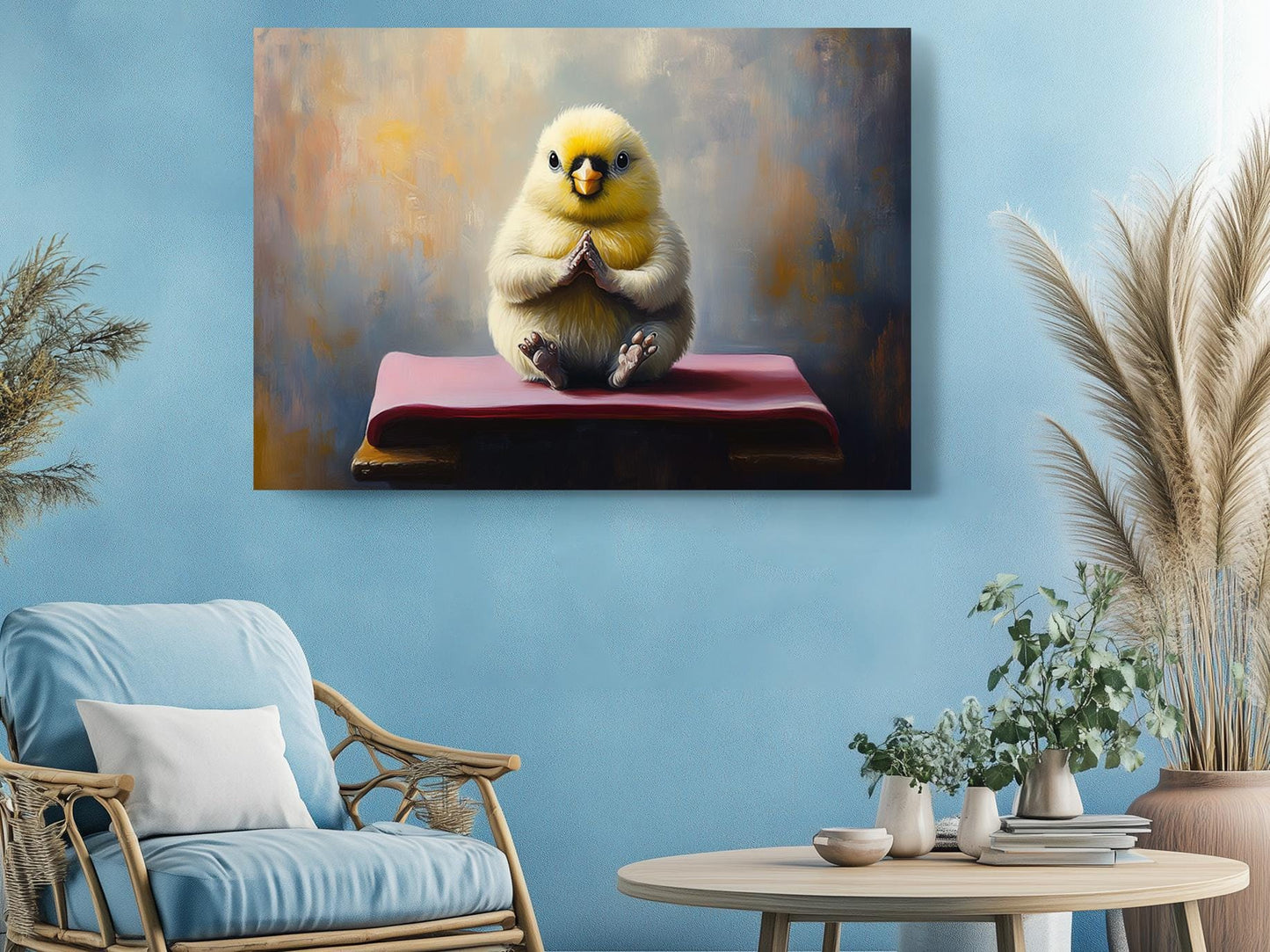 Yellow Bird Canvas Print – Cute Meditating Chick Wall Art, Ready to Hang or Rolled