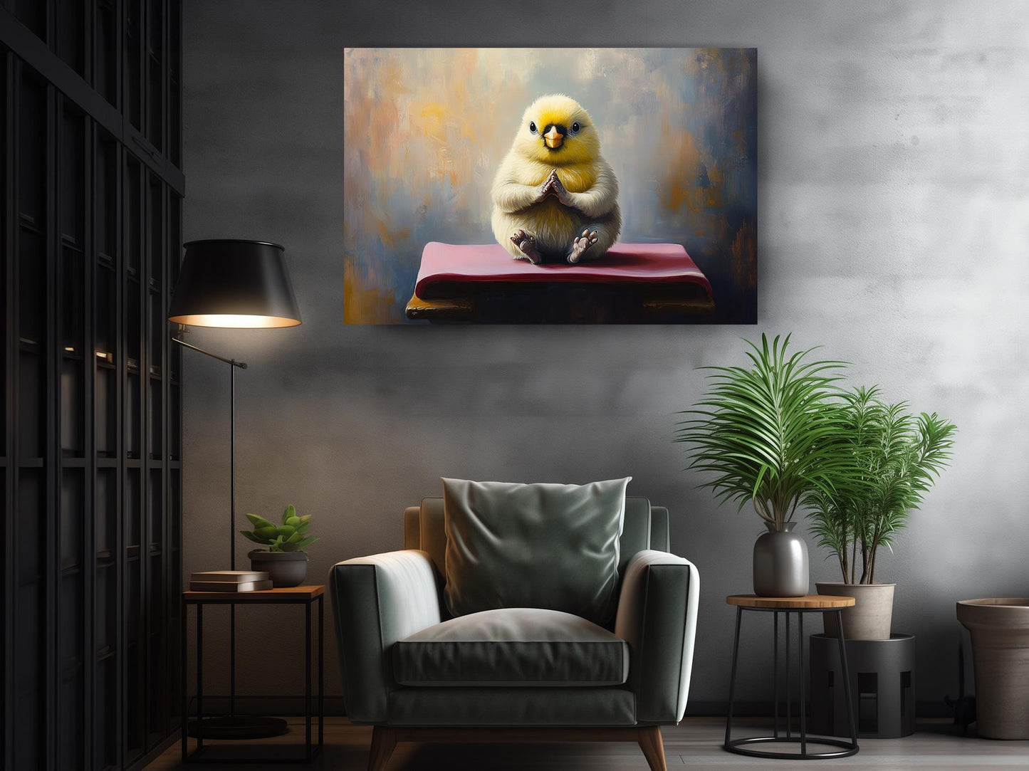 Yellow Bird Canvas Print – Cute Meditating Chick Wall Art, Ready to Hang or Rolled
