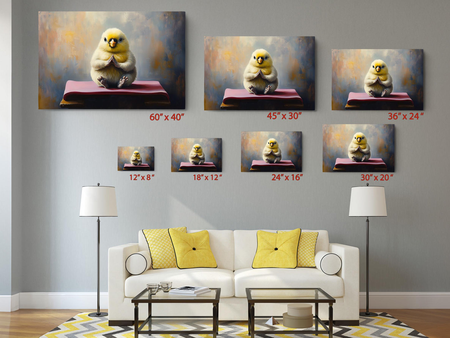 Yellow Bird Canvas Print – Cute Meditating Chick Wall Art, Ready to Hang or Rolled