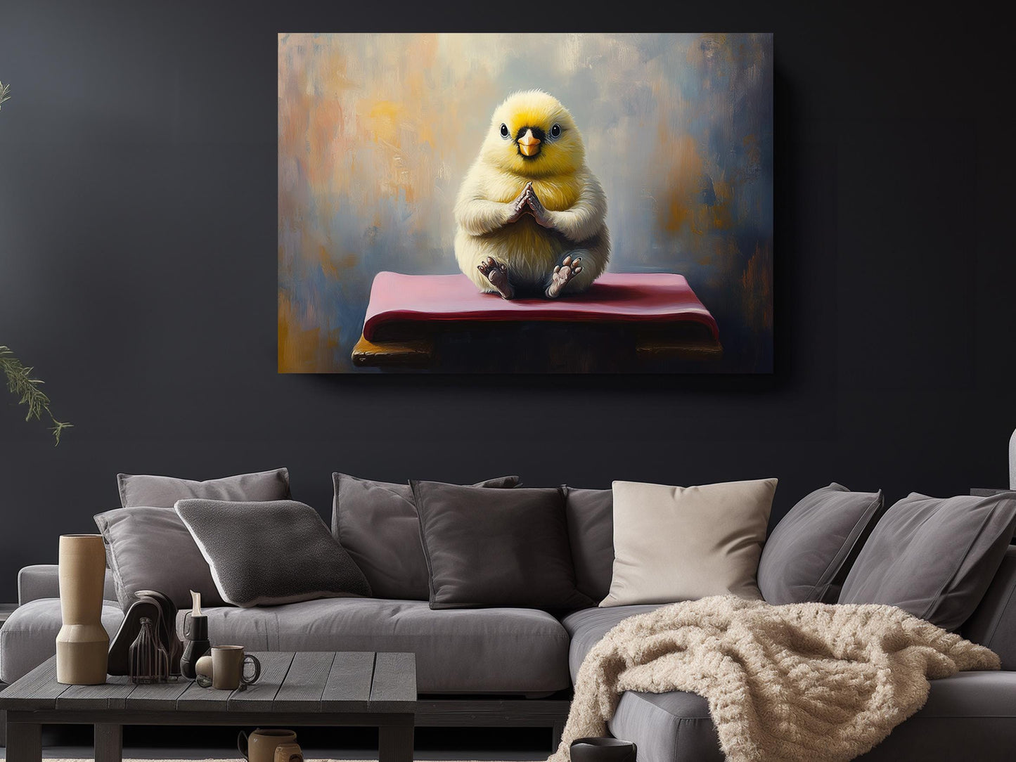 Yellow Bird Canvas Print – Cute Meditating Chick Wall Art, Ready to Hang or Rolled