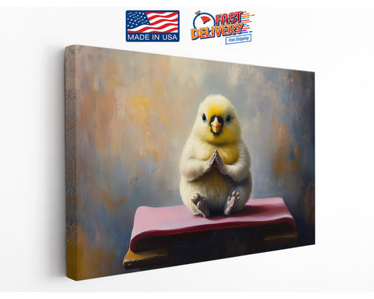 Yellow Bird Canvas Print – Cute Meditating Chick Wall Art, Ready to Hang or Rolled