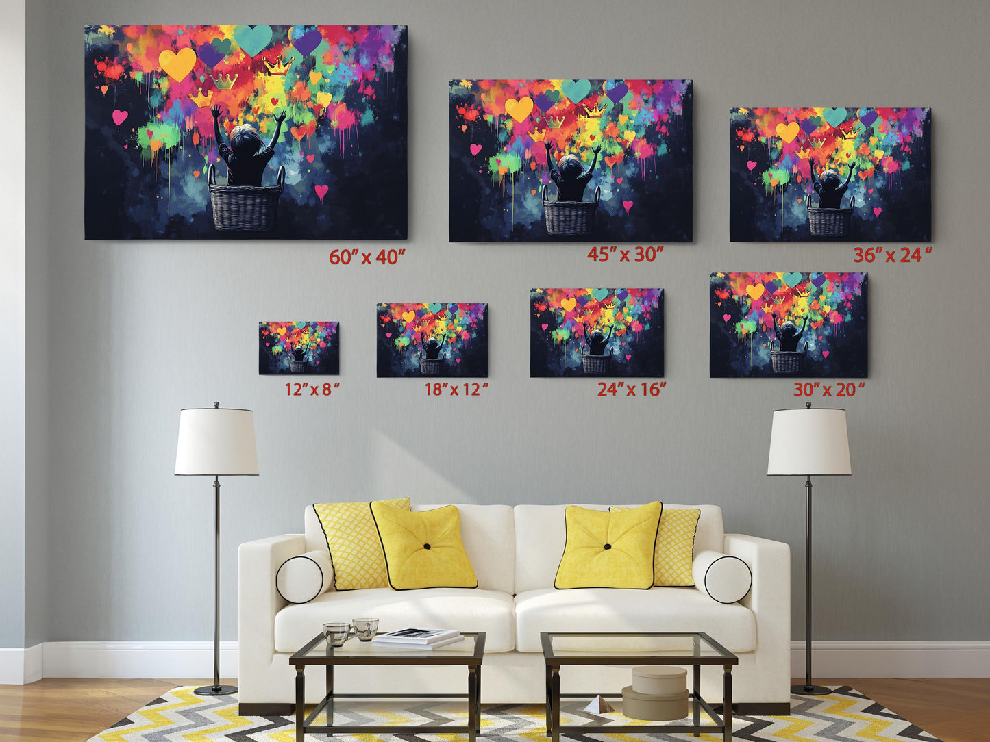Graffiti Hearts Canvas Print – Colorful Nursery Art | Ready to Hang Wall Art