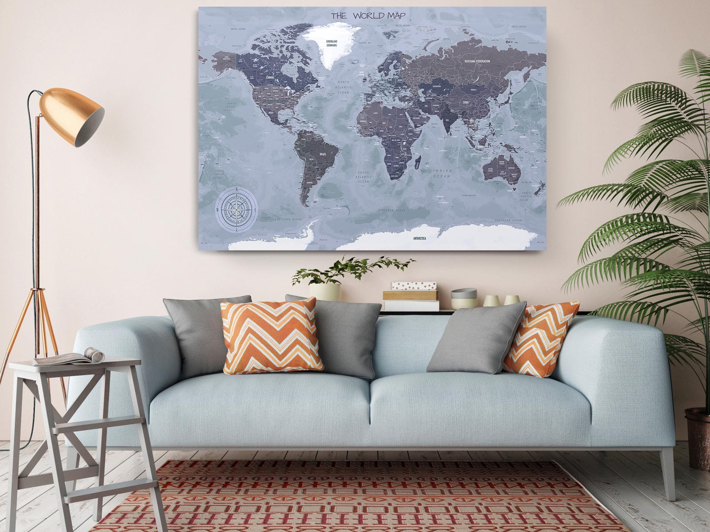 Vintage World Map Print – Museum Quality Canvas Wall Art | Classic Compass Art