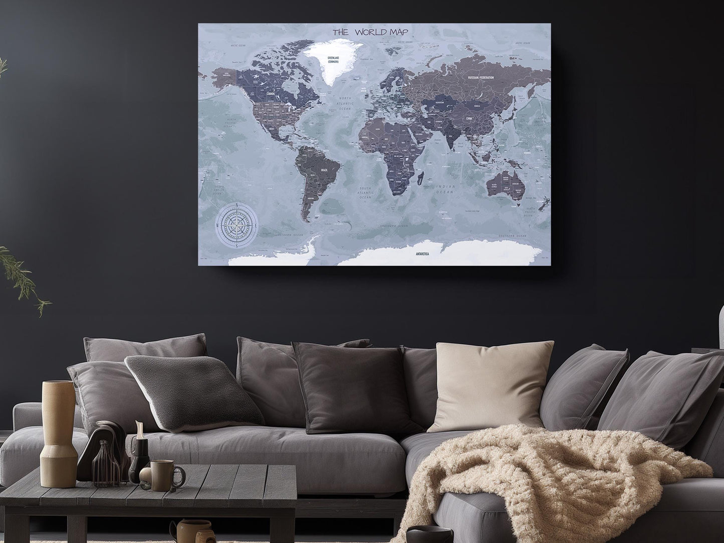 Vintage World Map Print – Museum Quality Canvas Wall Art | Classic Compass Art