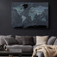 Modern World Map Canvas | Dark Themed Wall Art - Rolled or Ready to Hang
