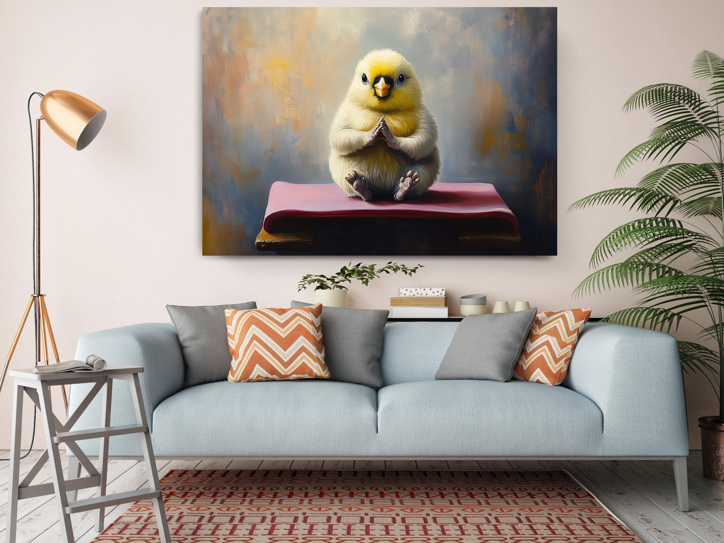 Yellow Bird Canvas Print – Cute Meditating Chick Wall Art, Ready to Hang or Rolled