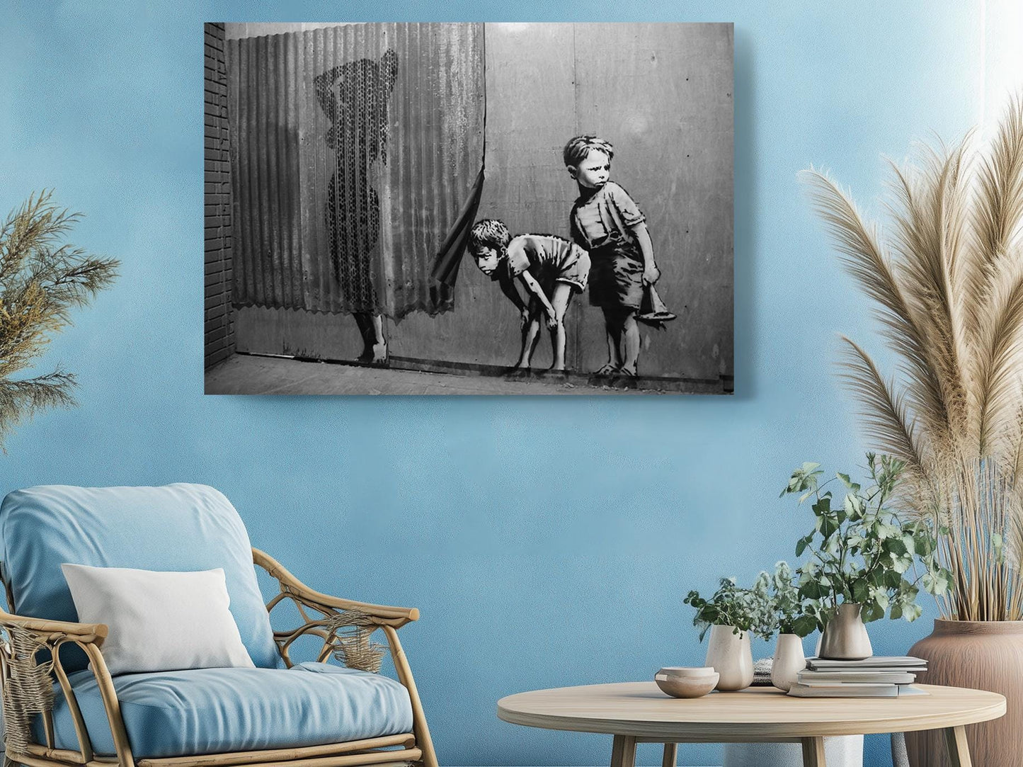 Street Art Canvas Print – Black and White Stencil Urban Wall Decor, Ready to Hang