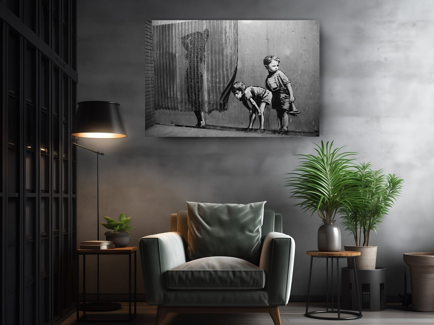 Street Art Canvas Print – Black and White Stencil Urban Wall Decor, Ready to Hang