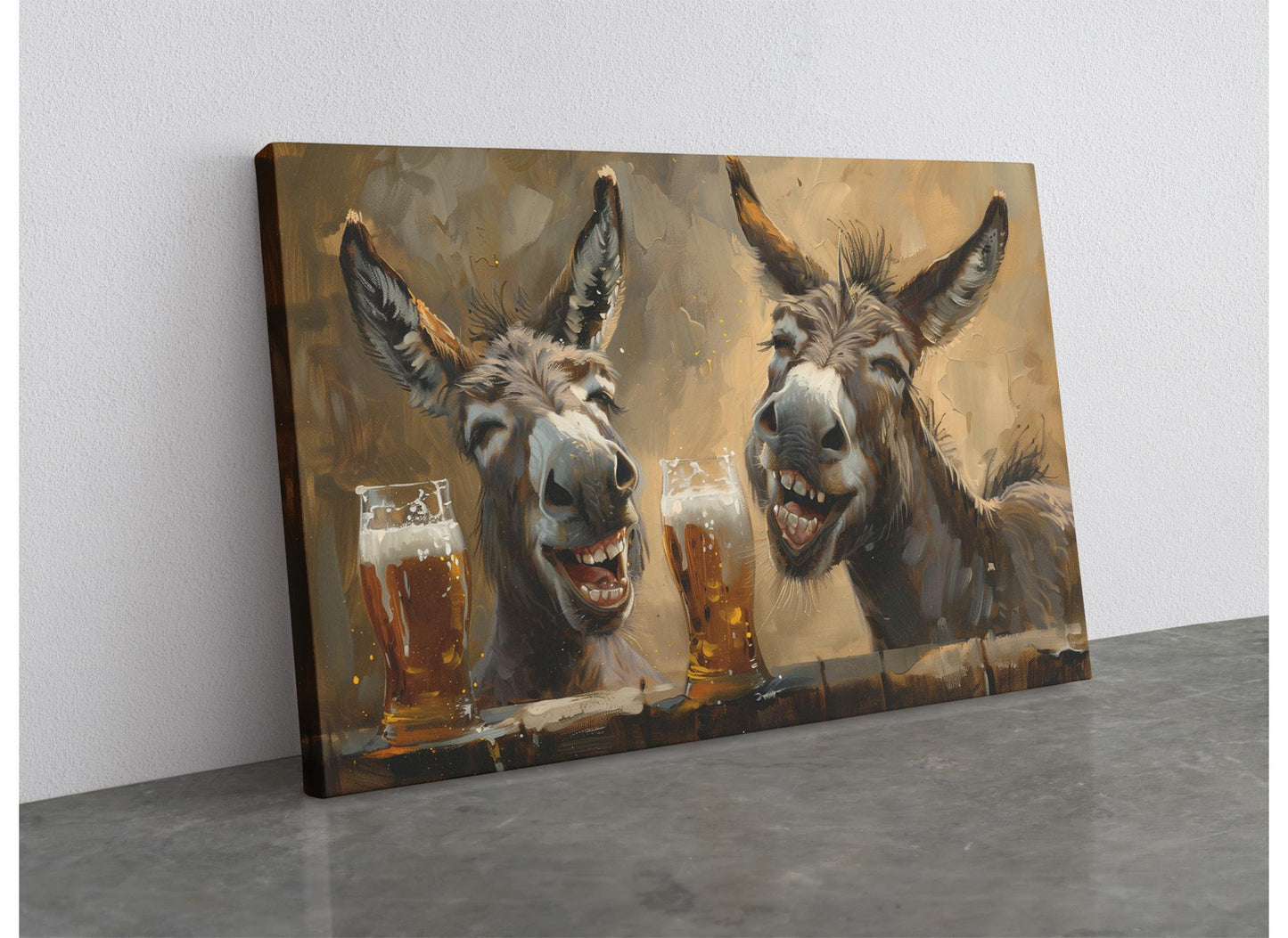 Funny Donkeys Canvas - Humorous Beer Drinking Donkeys Wall Art Print