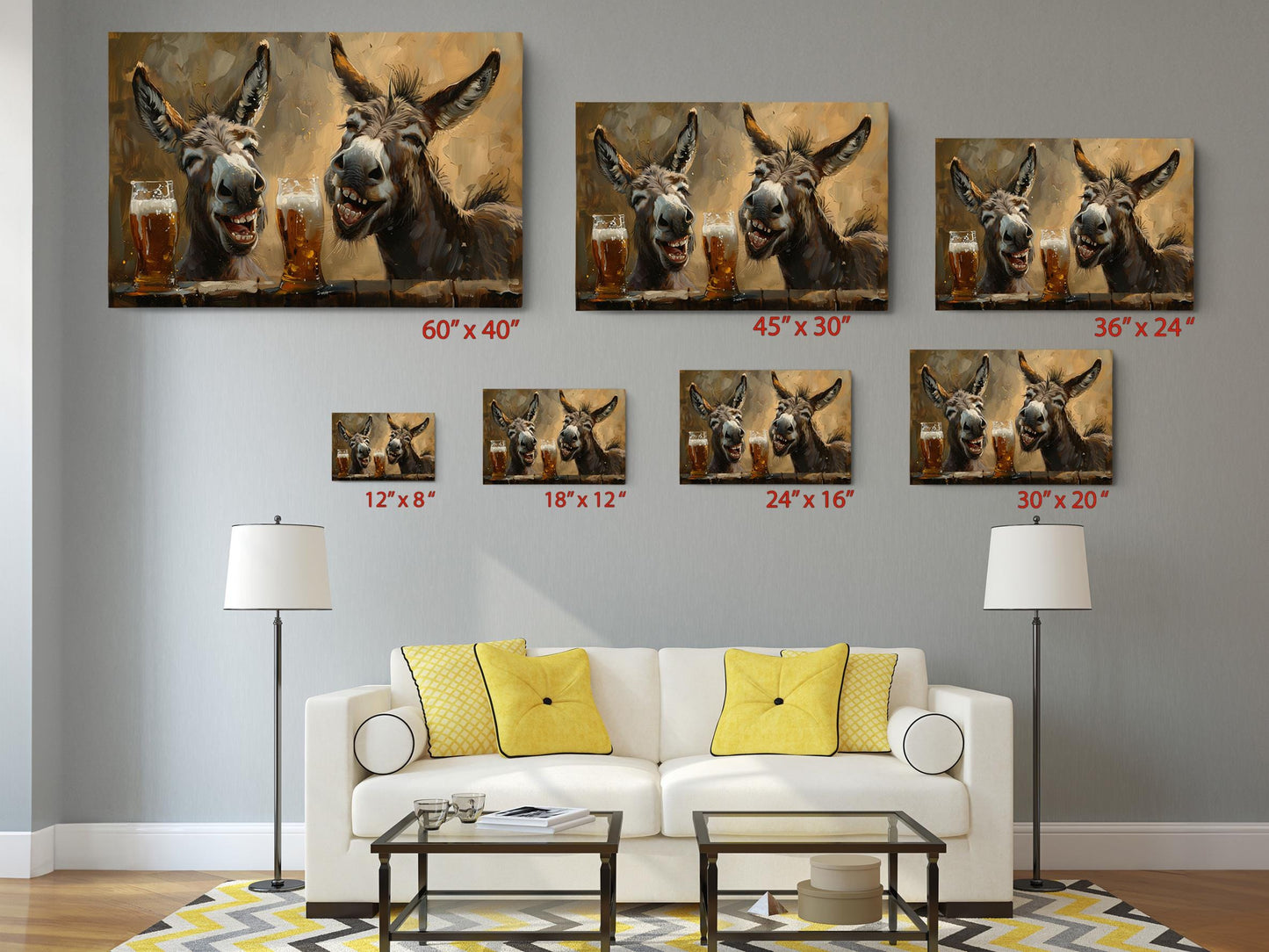 Funny Donkeys Canvas - Humorous Beer Drinking Donkeys Wall Art Print