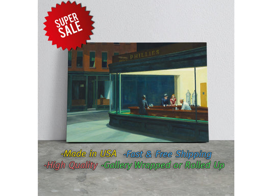 Nighthawks Canvas Print – Edward Hopper Art | Classic Diner Wall Decor
