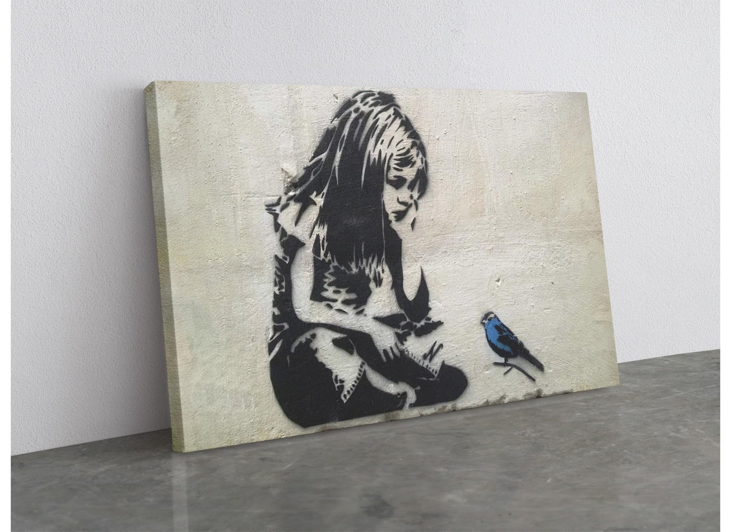 Blue Bird Graffiti Print - Inspirational Urban Wall Canvas, Ready to Hang