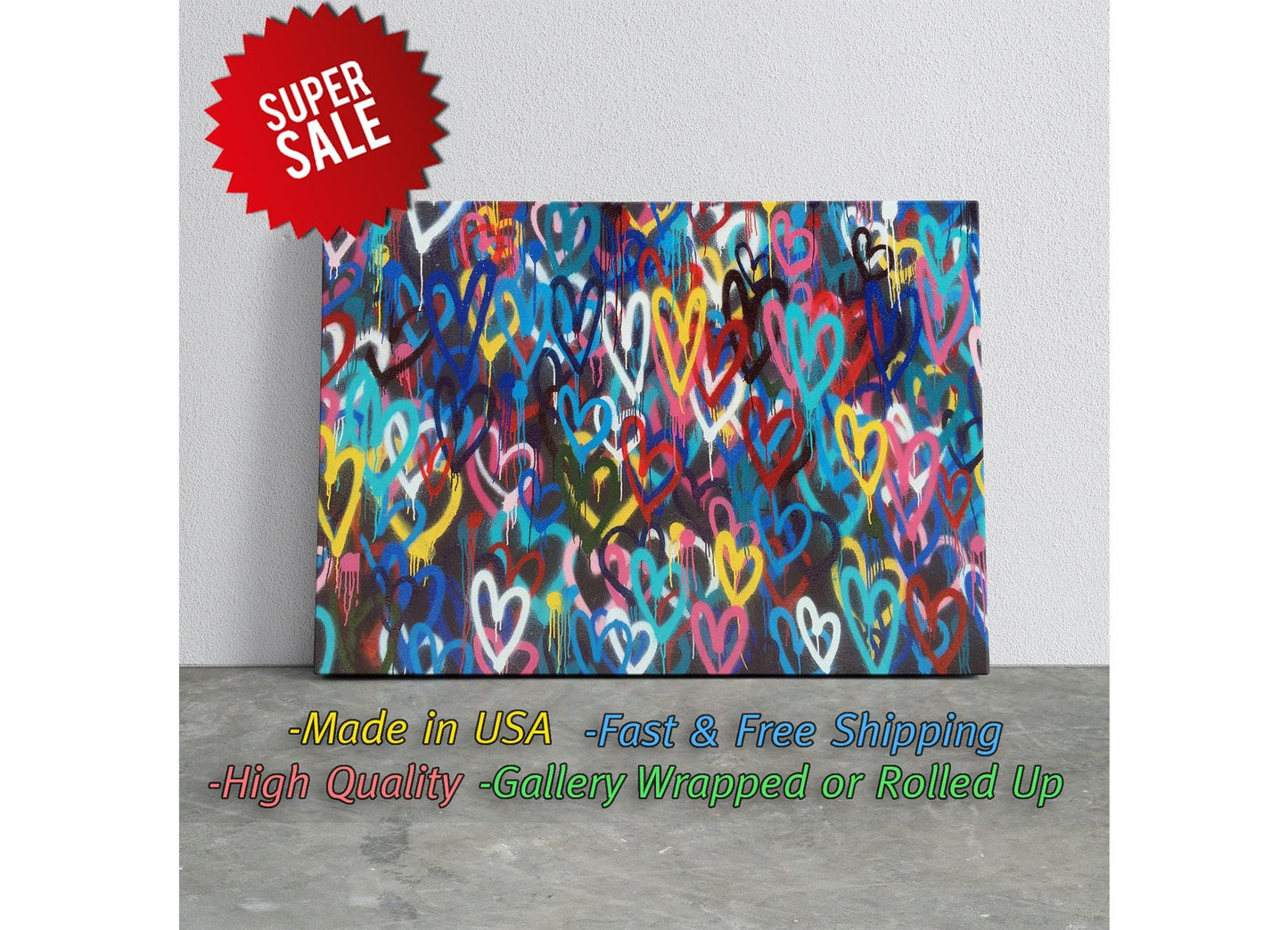 Spray Paint Canvas Print – Urban Graffiti Wall Art Heart Canvas Decor