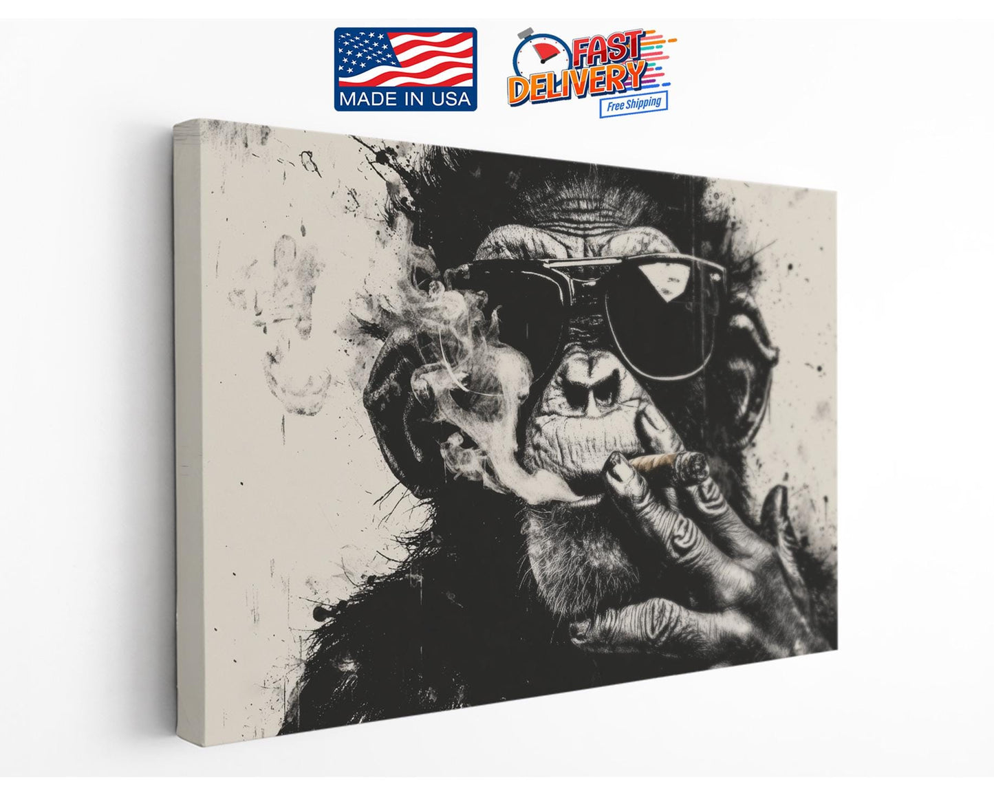 Banksy Monkey Canvas – Urban Art Reproduction | Ready to Hang Canvas Wall Art