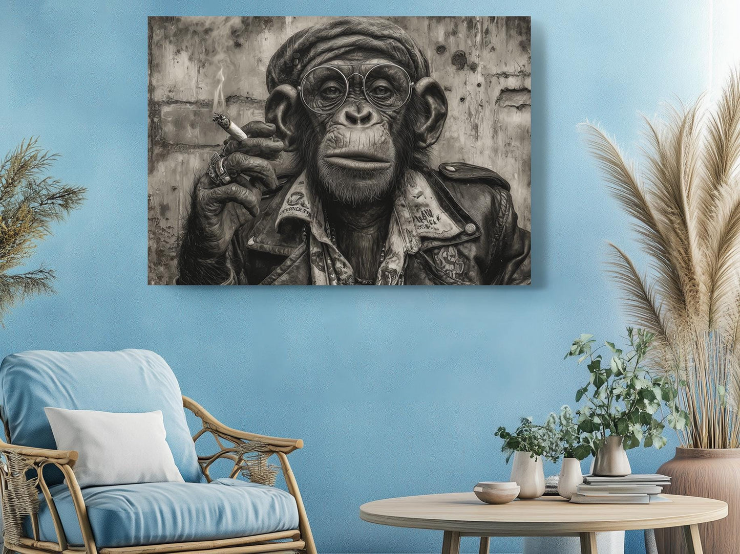 Smoking Monkey Wall Art – Funky Animal Canvas Portrait | Ready to Hang