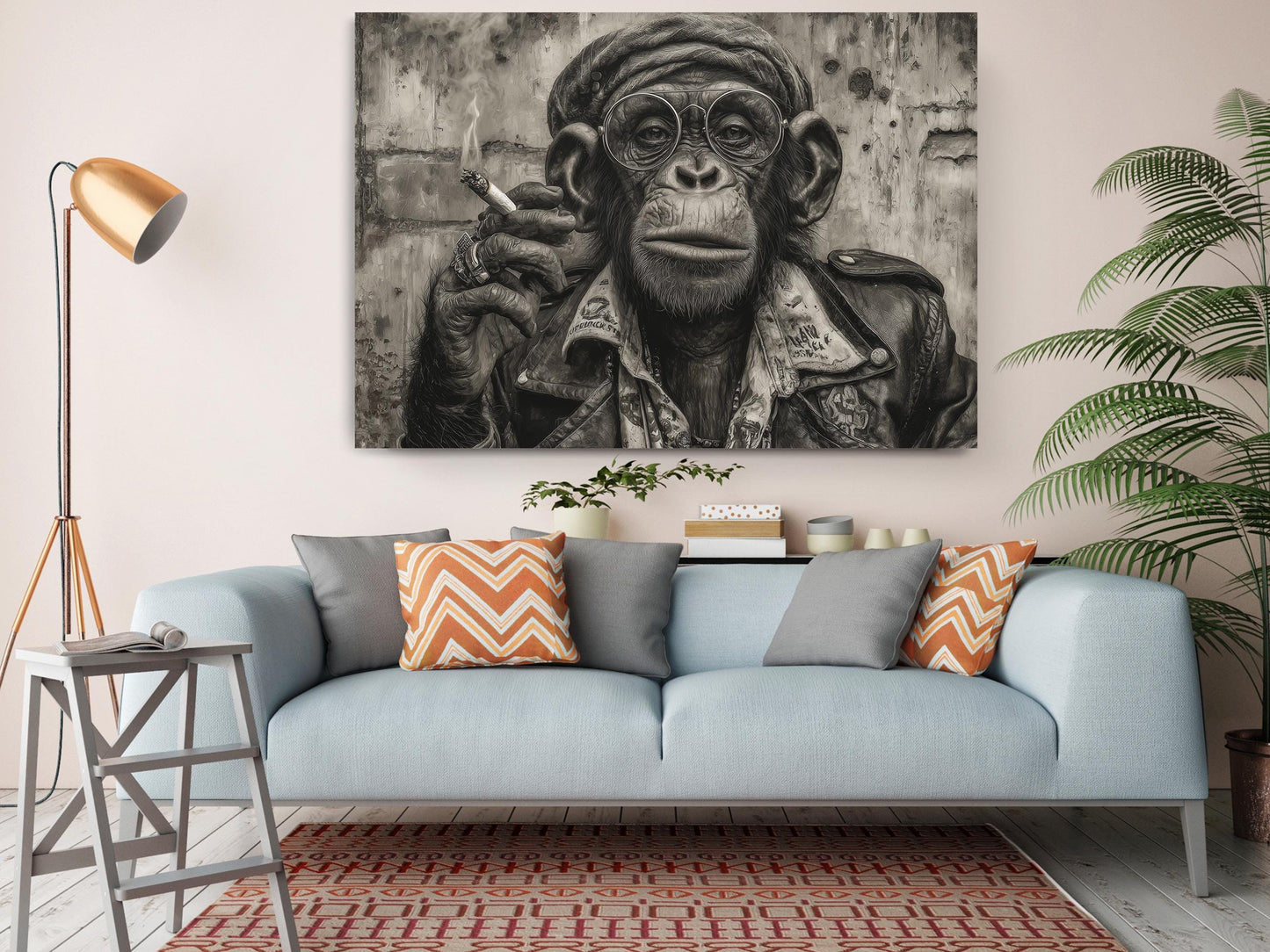 Smoking Monkey Wall Art – Funky Animal Canvas Portrait | Ready to Hang