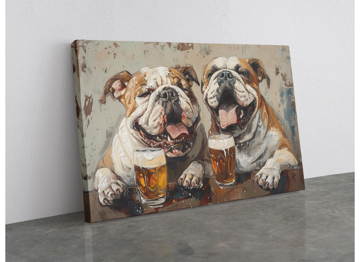 Bulldog Canvas Print - Beer Drinking Dogs Wall Art | Ready to Hang Canvas Decor
