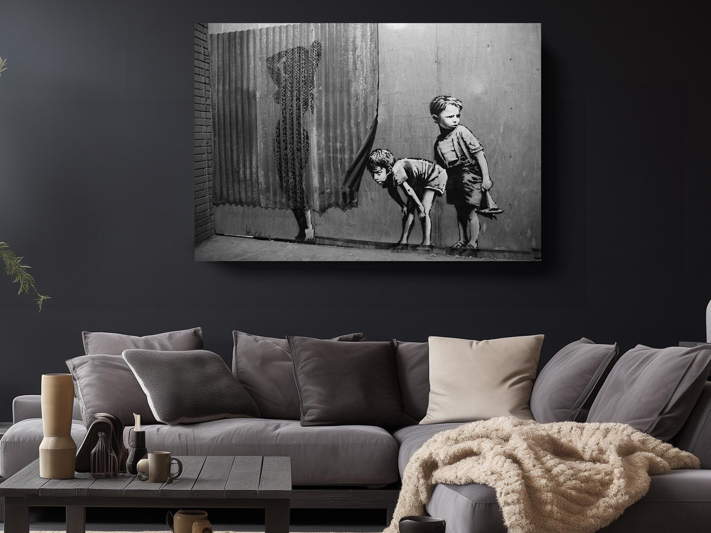 Street Art Canvas Print – Black and White Stencil Urban Wall Decor, Ready to Hang