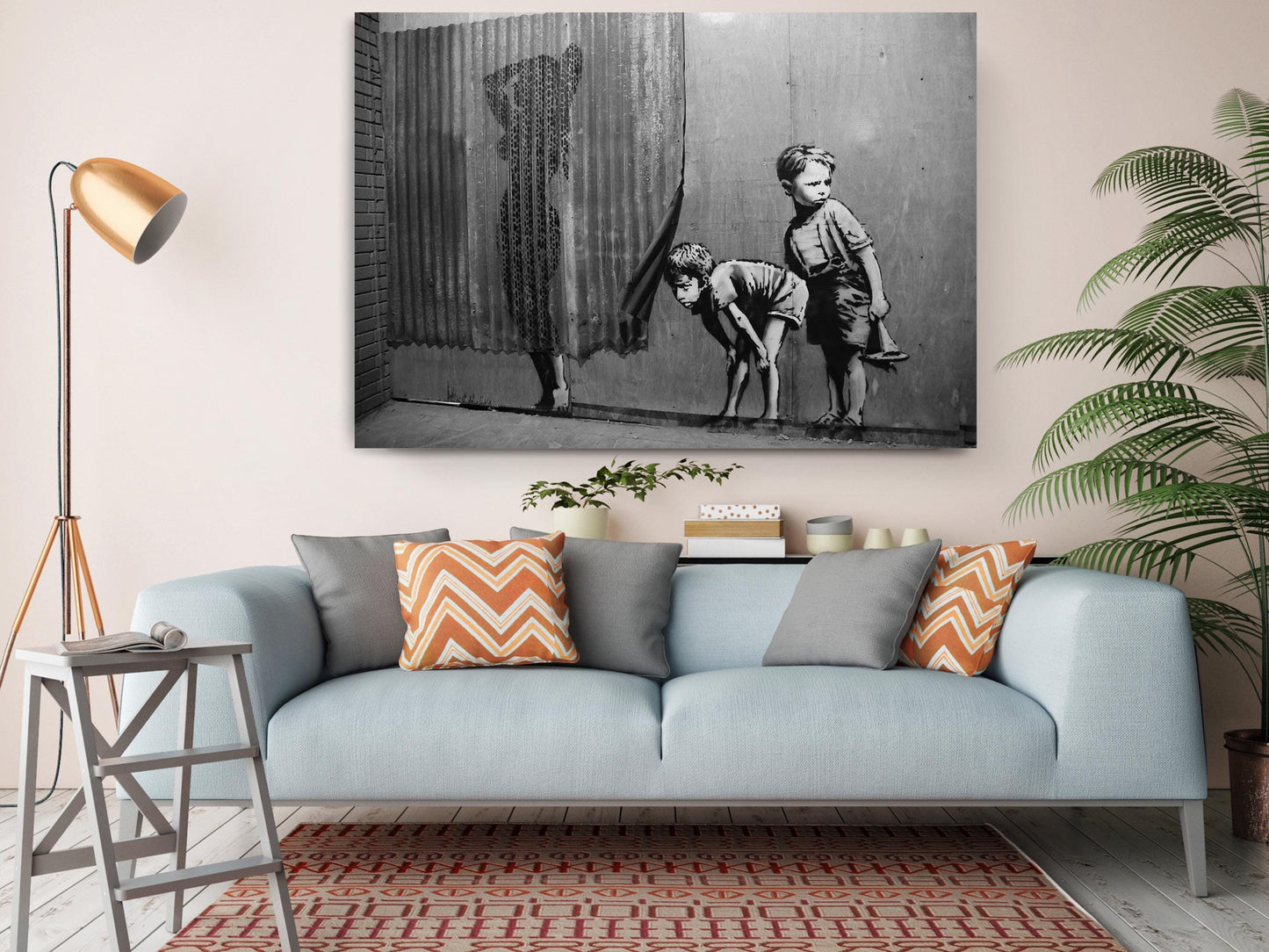 Street Art Canvas Print – Black and White Stencil Urban Wall Decor, Ready to Hang