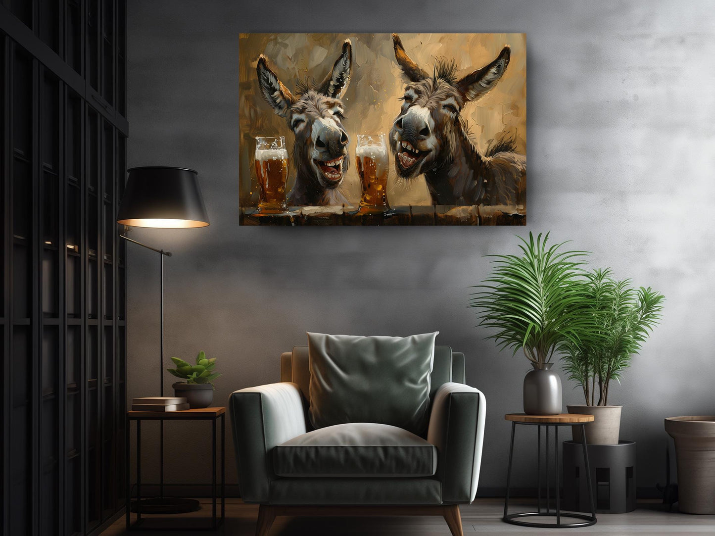 Funny Donkeys Canvas - Humorous Beer Drinking Donkeys Wall Art Print