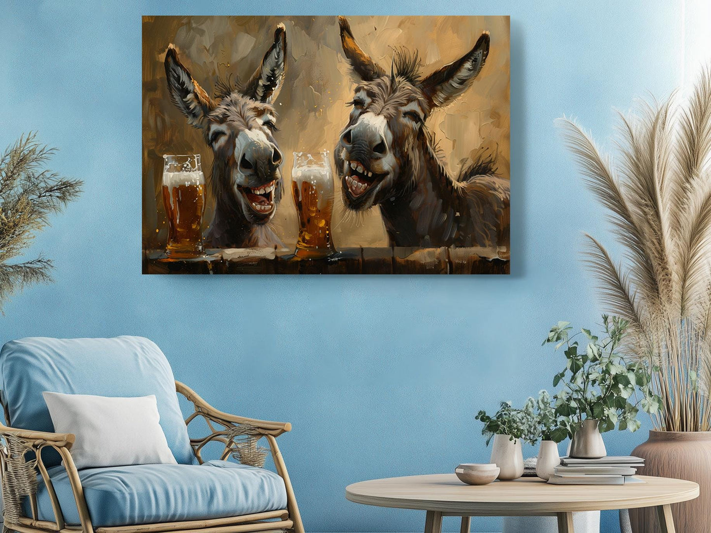 Funny Donkeys Canvas - Humorous Beer Drinking Donkeys Wall Art Print