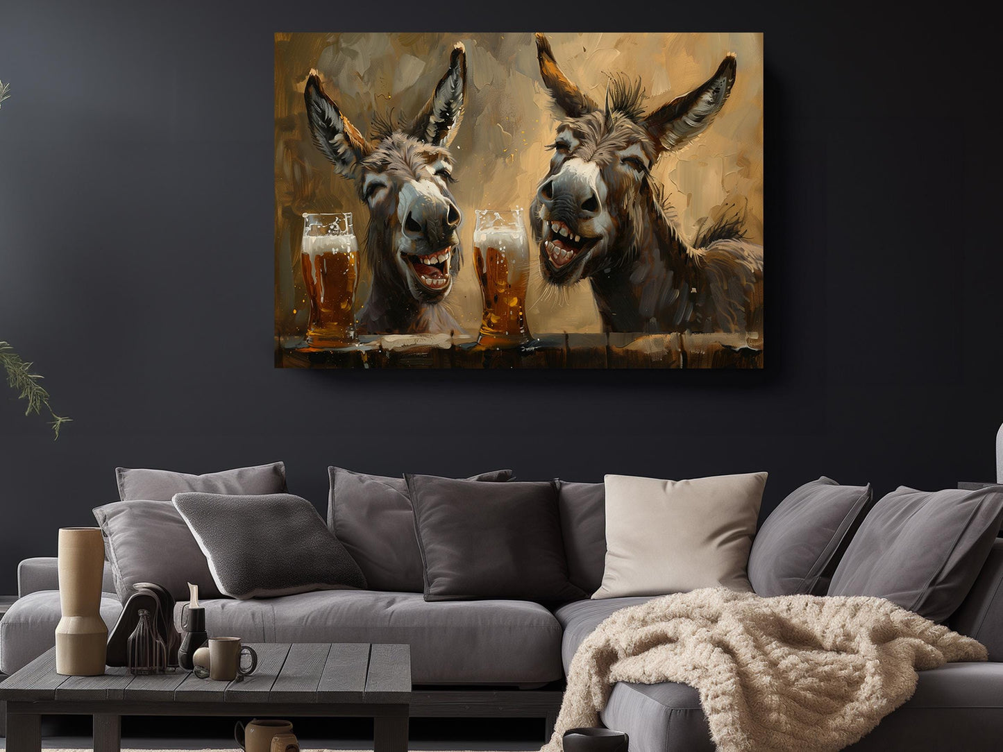 Funny Donkeys Canvas - Humorous Beer Drinking Donkeys Wall Art Print