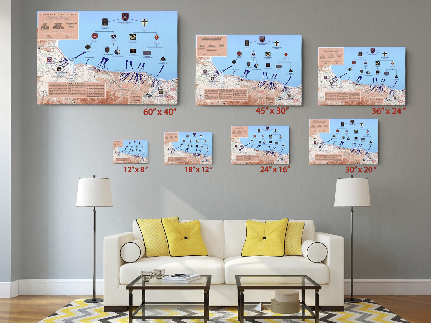 Normandy Invasion Canvas - D-Day Map Art | WWII Wall Decor | Ready to Hang or Rolled Print