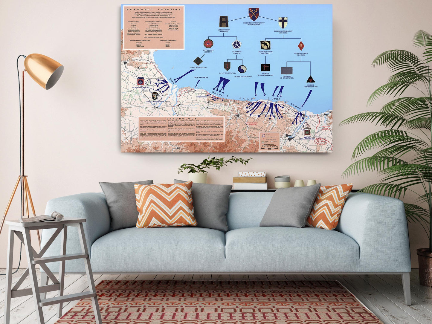 Normandy Invasion Canvas - D-Day Map Art | WWII Wall Decor | Ready to Hang or Rolled Print