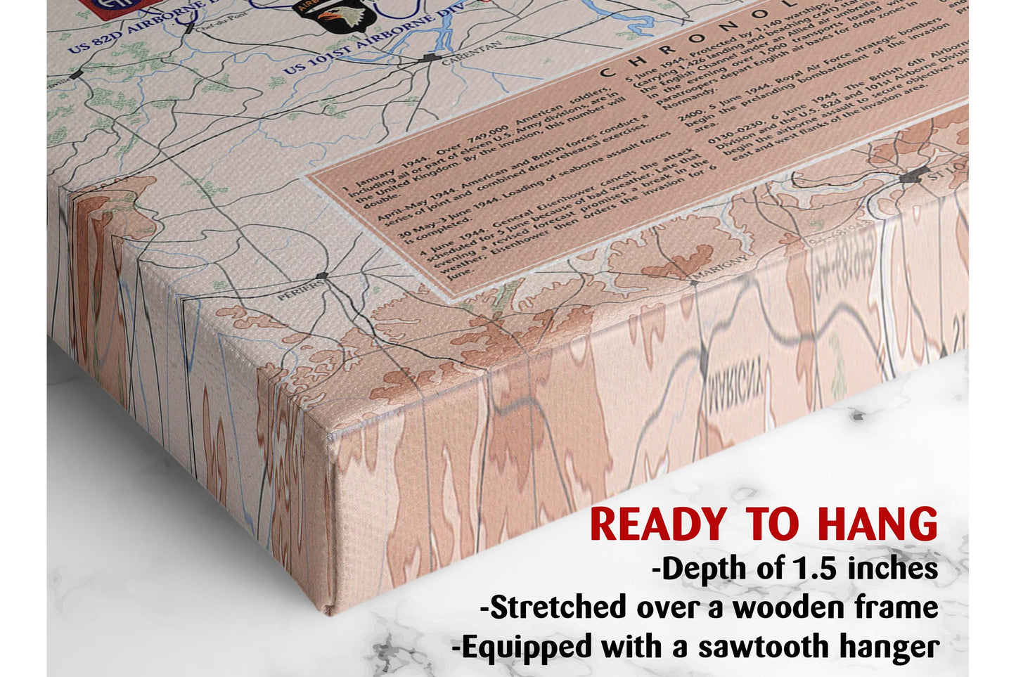 Normandy Invasion Canvas - D-Day Map Art | WWII Wall Decor | Ready to Hang or Rolled Print