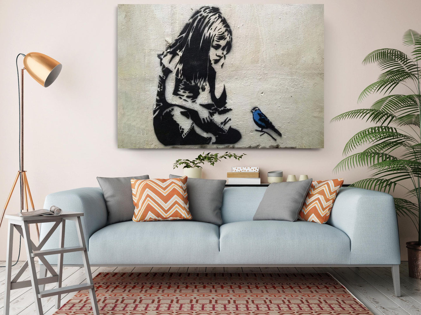 Blue Bird Graffiti Print - Inspirational Urban Wall Canvas, Ready to Hang